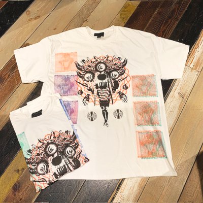 画像1: {NO MAD NUMSKULL} "HALLUCINATION CLUB" MULTI PRINT T-SHIRTS(WHITE)