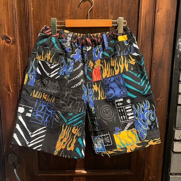 NO MAD NUMSKULL} ORIGINAL PATTERN SHORT PANTS / PATCHWORK / (L